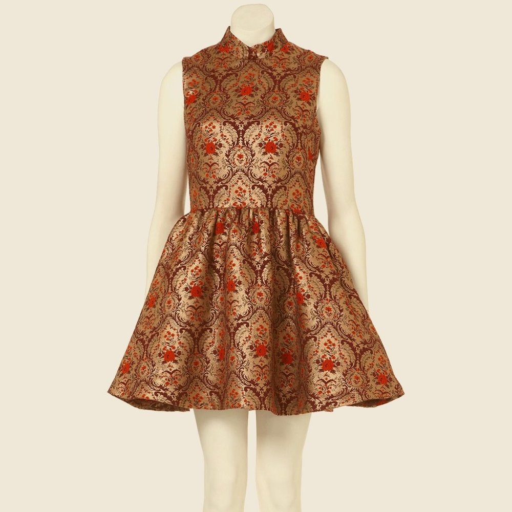 Topshop Jacquard Rose Brocade Skater Dress